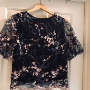 Floral mesh overlay blouse